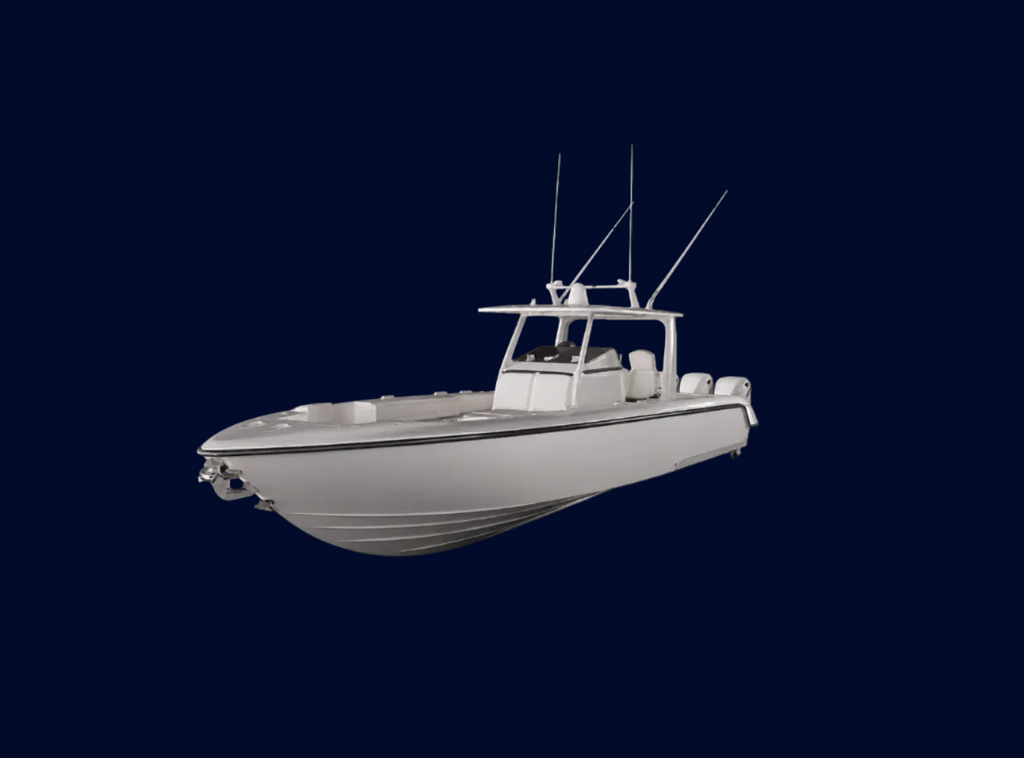 White boat on a black background